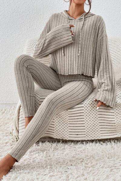 Lettuce Hem Dropped Shoulder Hooded Top and Pants Set - Trendsi - Flyclothing LLC