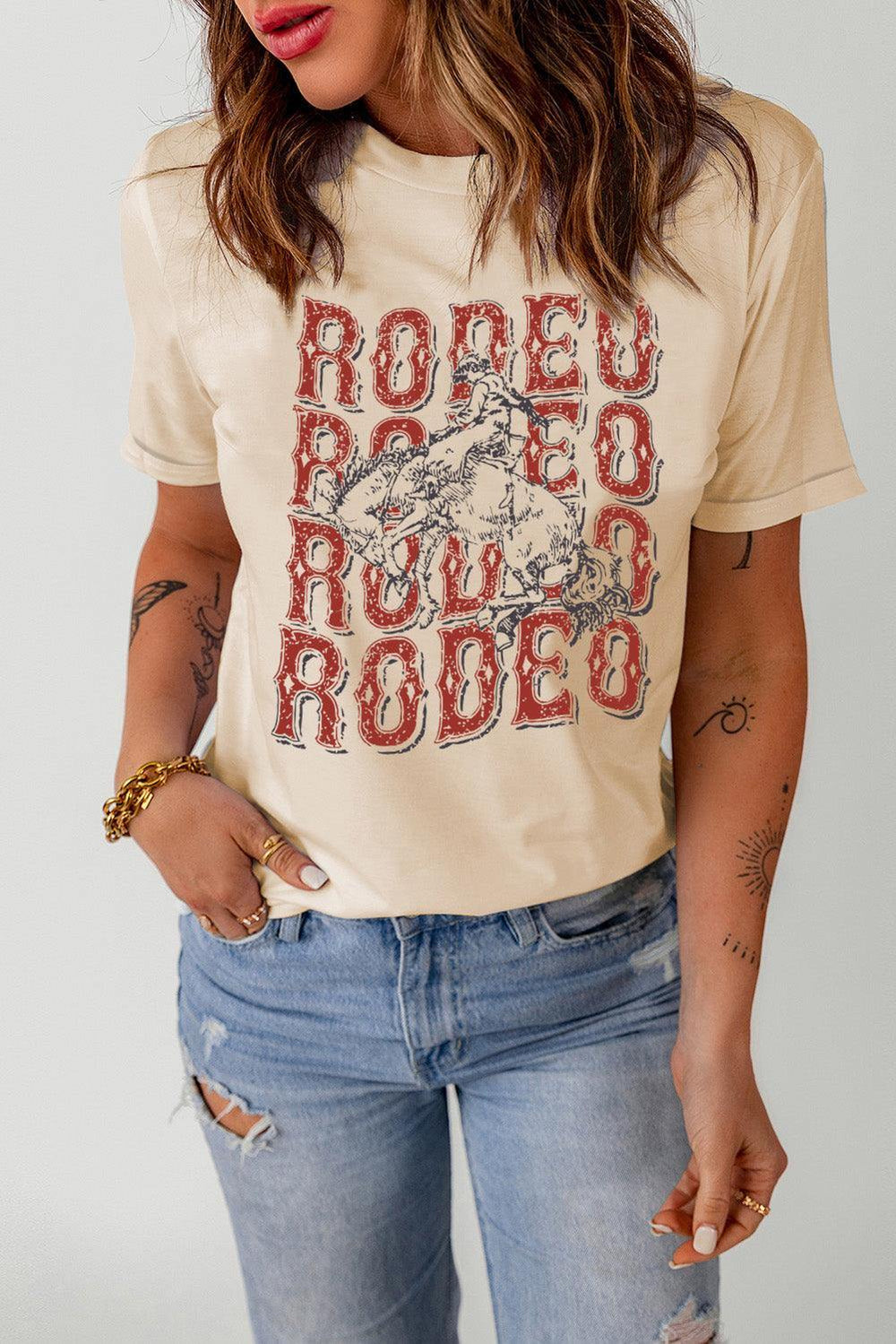 Letter Graphic Cuffed Tee Shirt - Trendsi