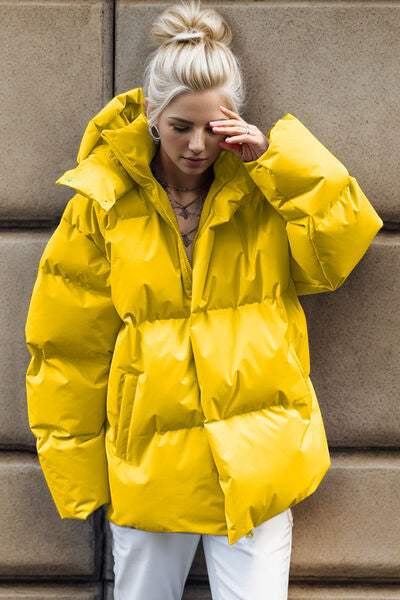 Pocketed Zip Up Hooded Puffer Jacket - Trendsi - Flyclothing LLC