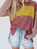 Round Neck Color Block Dropped Shoulder T-Shirt - Trendsi - Flyclothing LLC