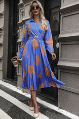 Floral Pleated Surplice Long Sleeve Midi Dress - Trendsi - Flyclothing LLC