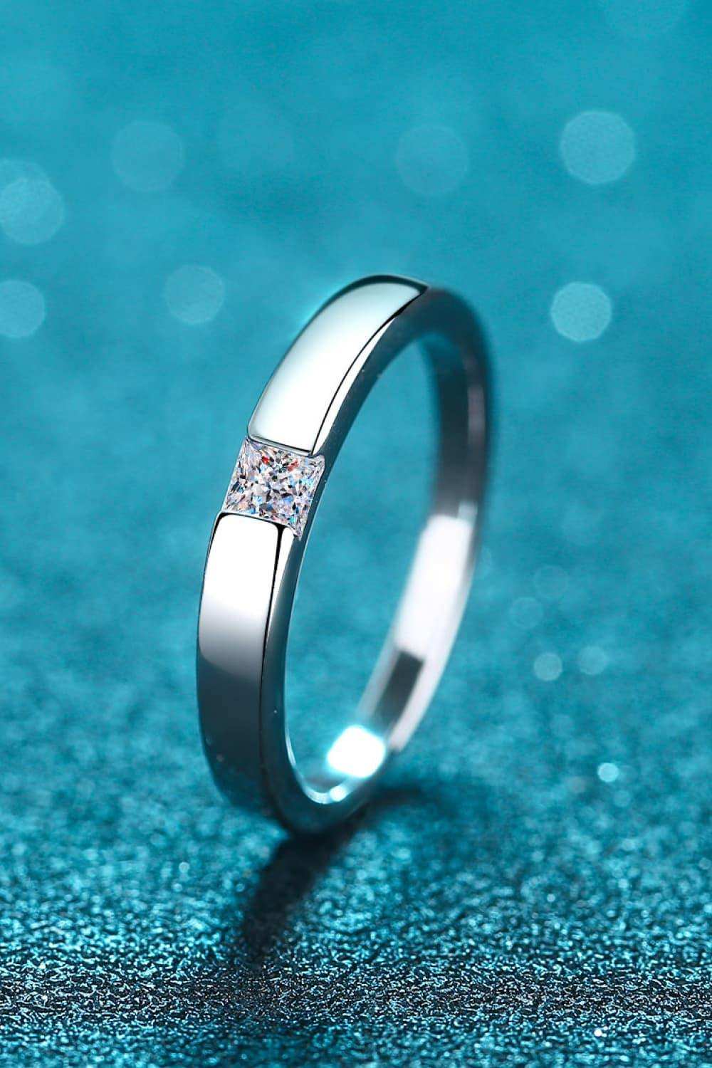 Inlaid Moissanite Rhodium-Plated Ring - Trendsi - Flyclothing LLC