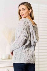 Woven Right Cable-Knit Hooded Sweater - Trendsi - Flyclothing LLC