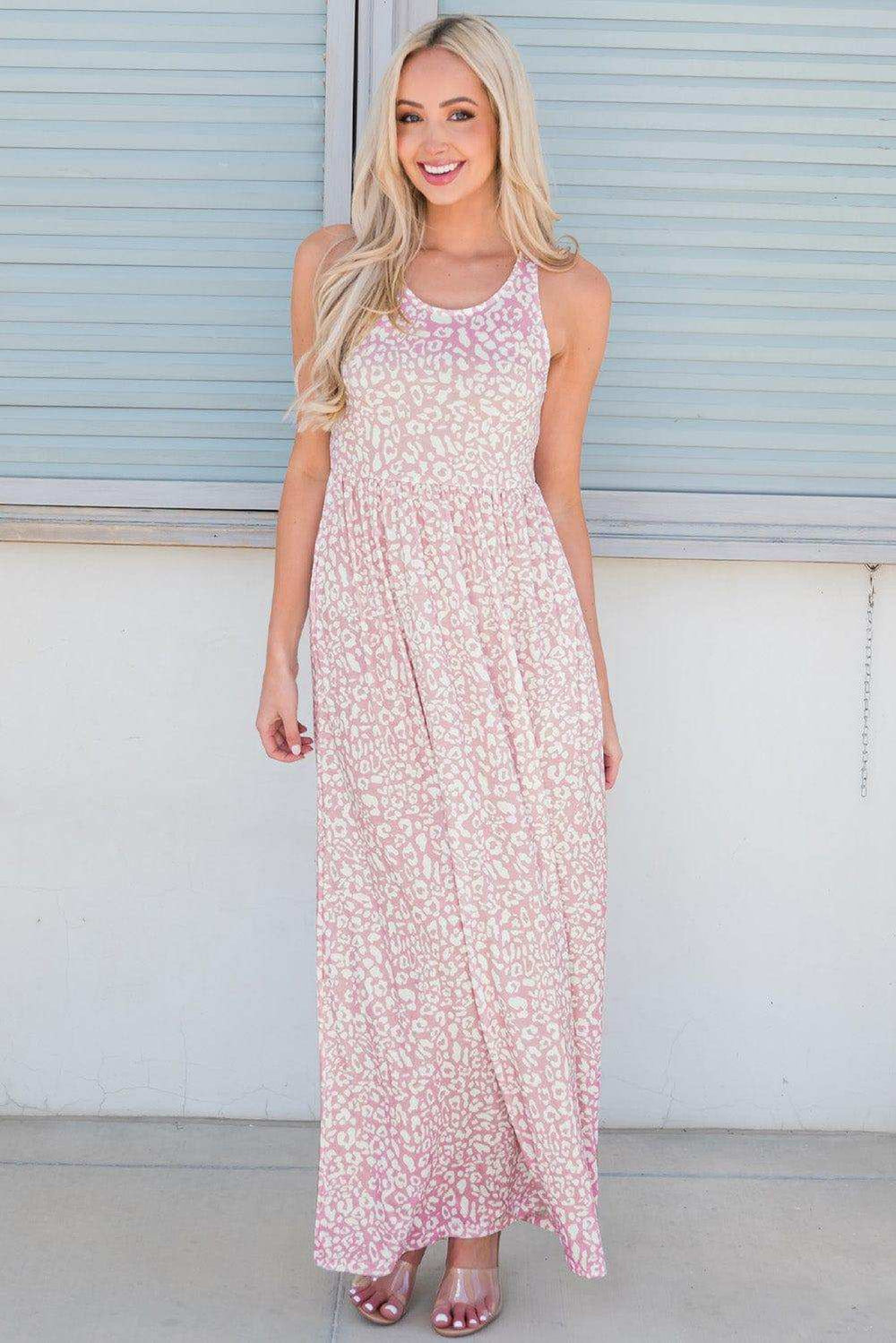Leopard Round Neck Sleeveless Maxi Dress - Trendsi - Flyclothing LLC