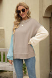 Color Block Round Neck Dropped Shoulder Sweater - Trendsi - Flyclothing LLC