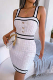 Contrast Trim Decorative Button Sleeveless Knit Dress - Trendsi - Flyclothing LLC