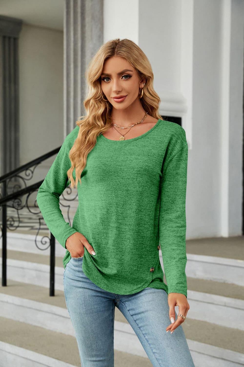 Round Neck Long Sleeve T-Shirt - Trendsi