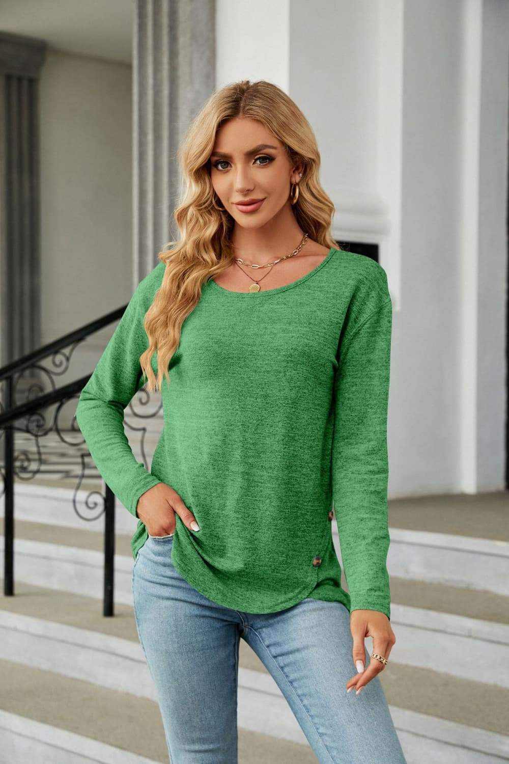 Round Neck Long Sleeve T-Shirt - Trendsi - Flyclothing LLC