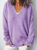 V-Neck Dropped Shoulder Sweater - Trendsi - Flyclothing LLC
