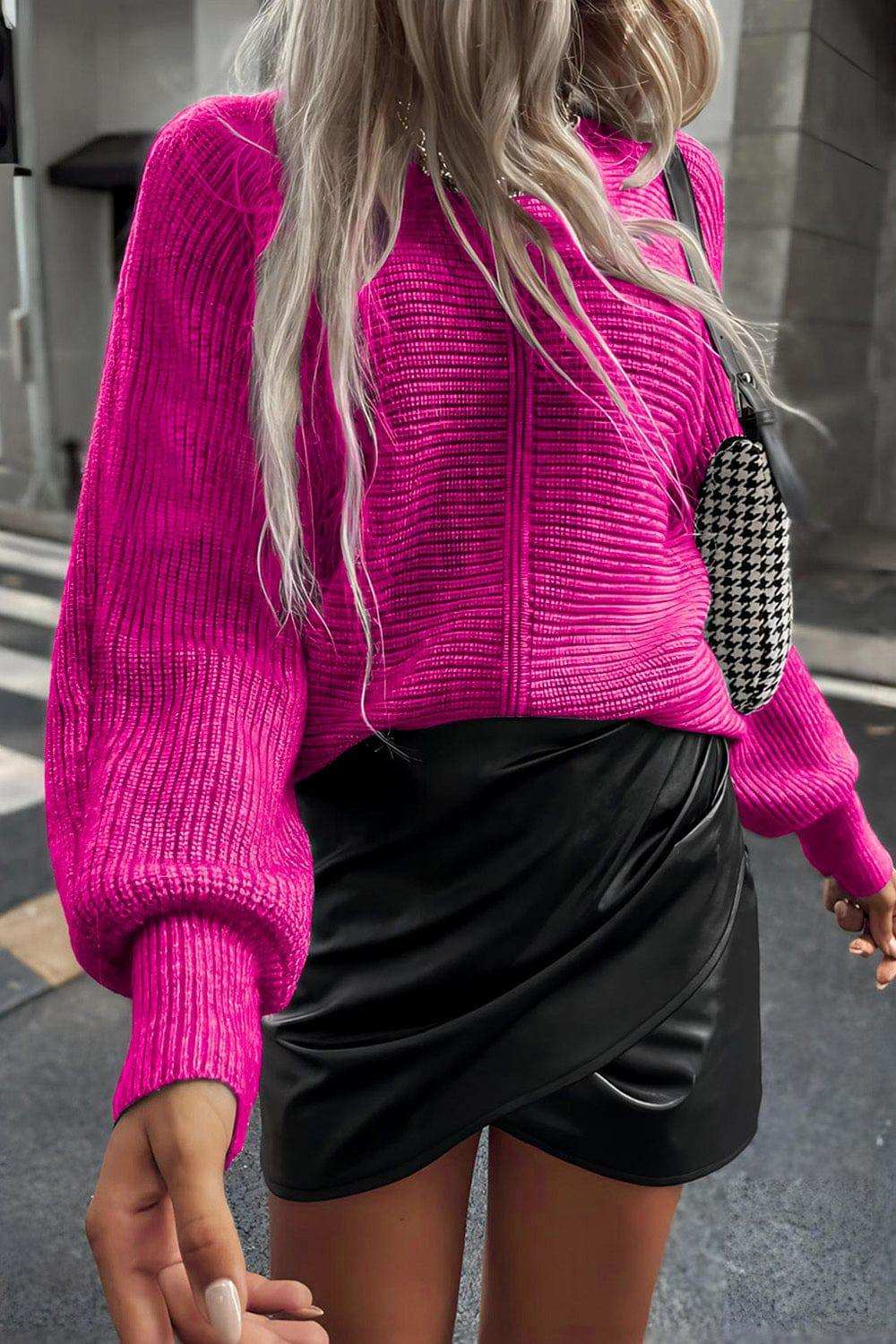 Horizontal Ribbing Round Neck Sweater - Trendsi - Flyclothing LLC
