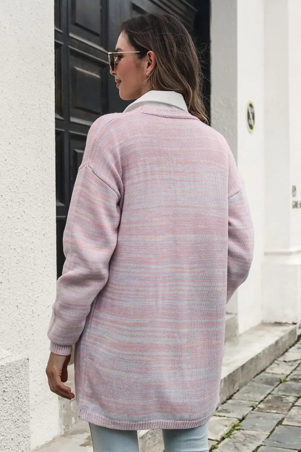 Striped Open Front Longline Cardigan - Trendsi - Flyclothing LLC