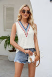 Contrast Eyelet V-Neck Tank - Trendsi