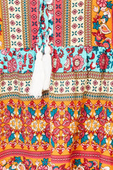 Double Take Bohemian Tassel Tie Puff Sleeve Babydoll Blouse - Trendsi - Flyclothing LLC
