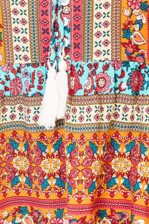 Double Take Bohemian Tassel Tie Puff Sleeve Babydoll Blouse - Trendsi - Flyclothing LLC