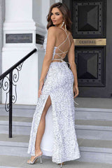 Sequin Backless Split Maxi Dress - Trendsi - Flyclothing LLC