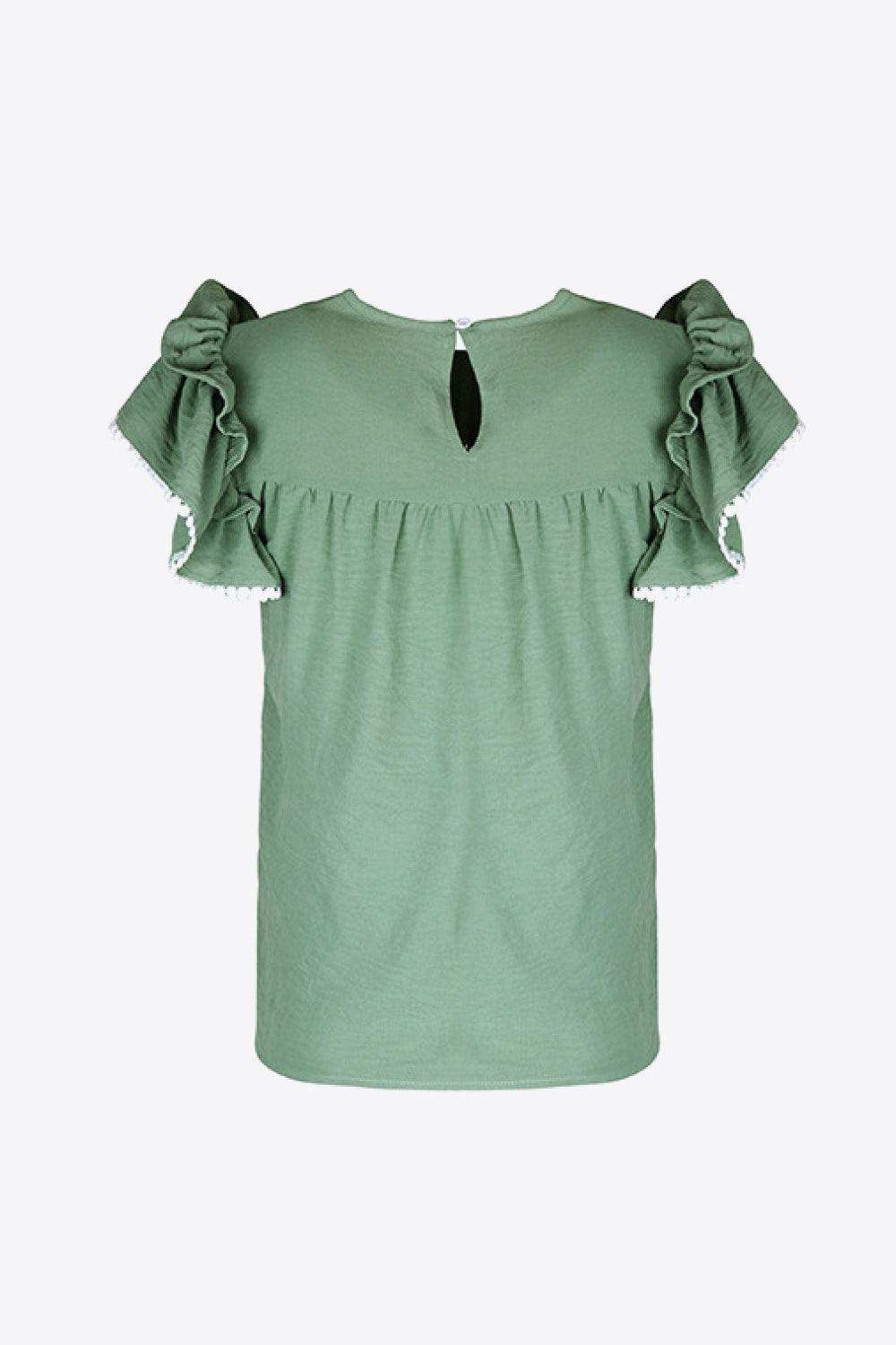 Pleated Detail Flutter Sleeve Blouse - Trendsi - Flyclothing LLC