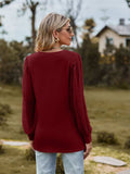 Swiss Dot V-Neck Long Sleeve Blouse - Trendsi - Flyclothing LLC