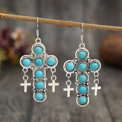 Artificial Turquoise Cross Shape Earrings - Trendsi
