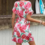 Floral Tied Short Sleeve Mini Dress - Trendsi - Flyclothing LLC