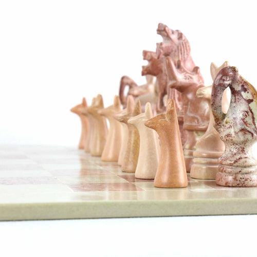 Hand Carved Soapstone Animal Chess Set - 15" Board - Smolart - Flyclothing LLC