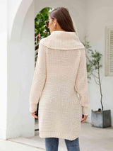 Turtleneck Waffle-Knit Slit Sweater Dress - Trendsi - Flyclothing LLC