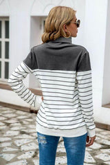 Striped Contrast Turtleneck Sweater - Flyclothing LLC