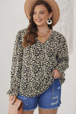 Plus Size Floral Flounce Sleeve Tie-Neck Blouse - Trendsi