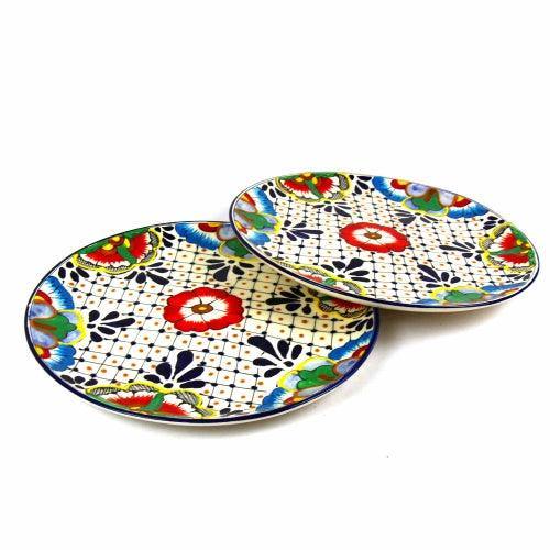 Dinner Plates 11.8in - Dots and Flowers, Set of Two - Encantada - Encantada