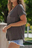 Textured V-Neck Short Sleeve T-Shirt - Trendsi - Flyclothing LLC