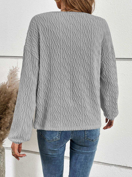 Half Button Long Sleeve Top - Trendsi - Flyclothing LLC