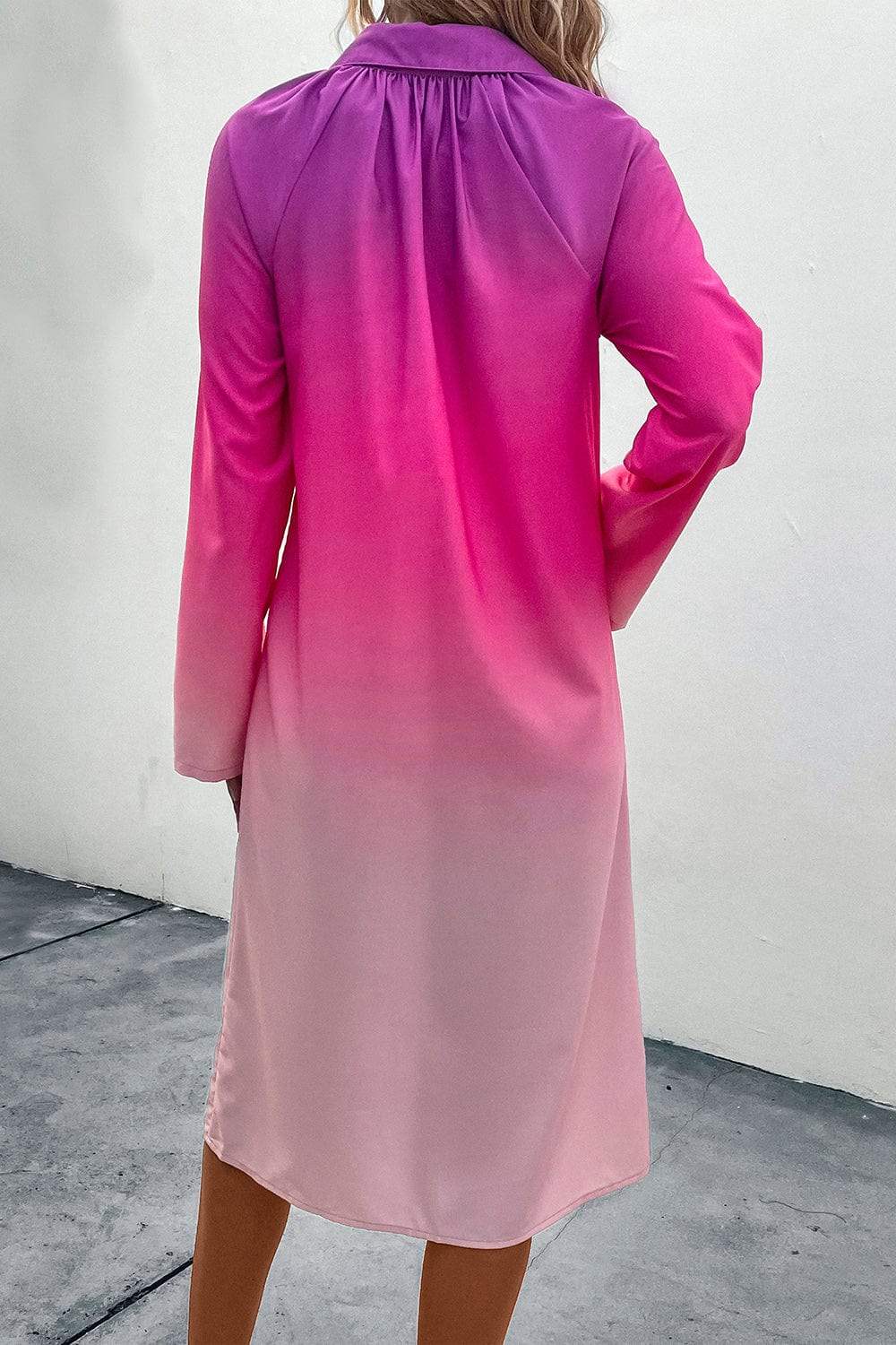 Gradient Long Sleeve Shirt Dress - Trendsi - Flyclothing LLC