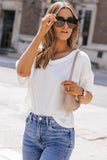 Waffle-Knit V-Neck Dropped Shoulder Blouse - Trendsi - Flyclothing LLC