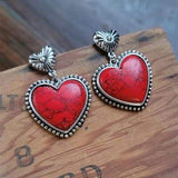 Artificial Turquoise Alloy Heart Dangle Earrings - Trendsi - Flyclothing LLC