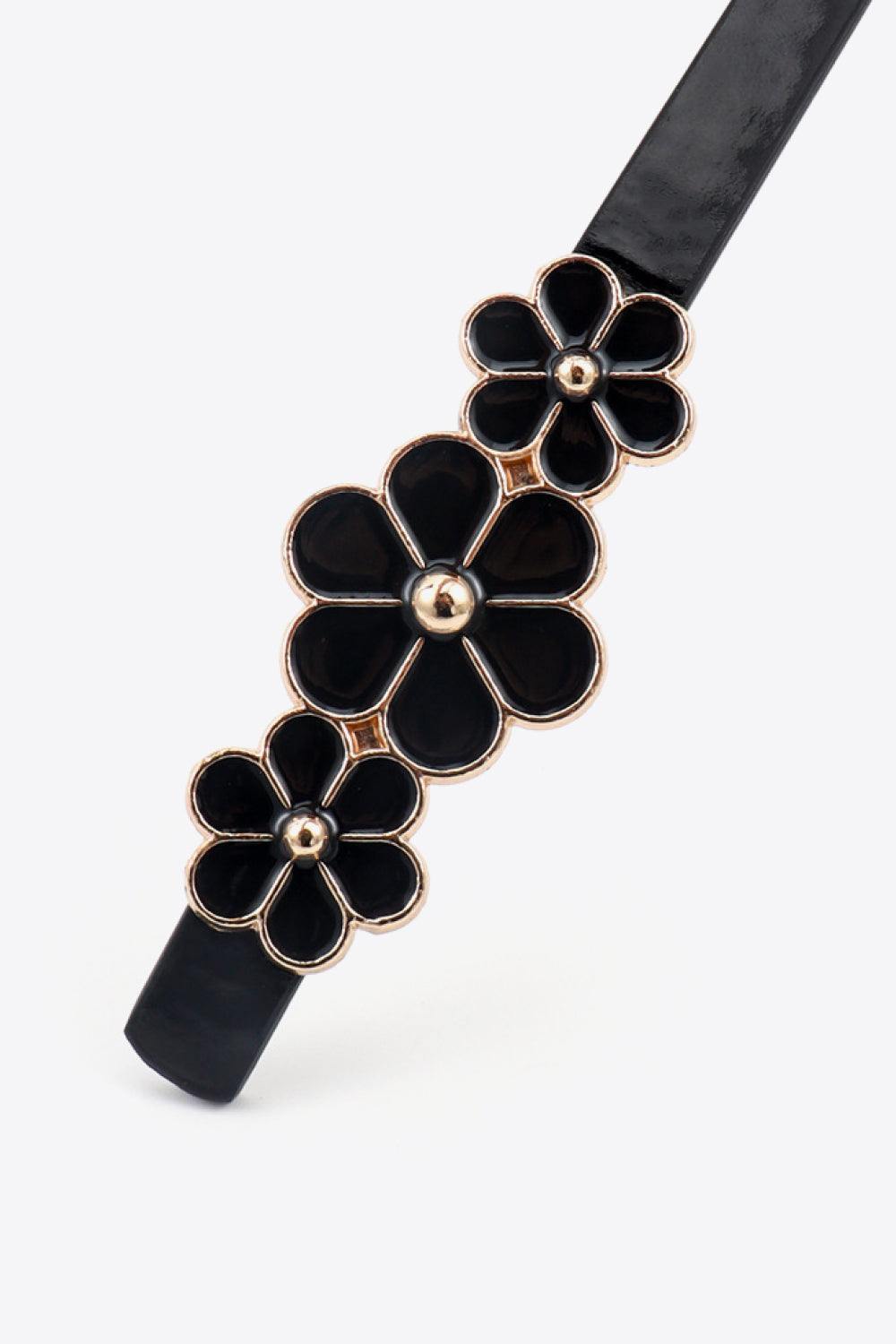 Flower Decor Skinny PU Belt - Trendsi
