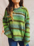Striped Round Neck Long Sleeve Sweater - Trendsi - Flyclothing LLC