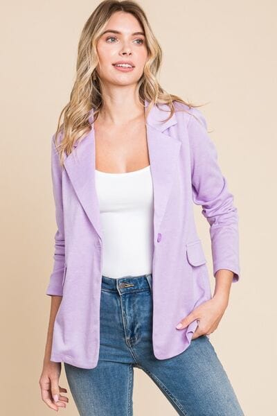 Culture Code Button Up Long Sleeve Slit Blazer - Trendsi