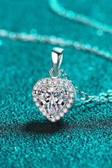 1 Carat Moissanite Heart Pendant Chain Necklace - Trendsi