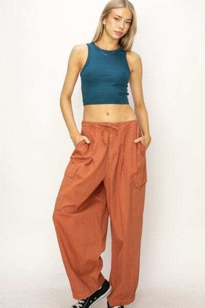 HYFVE Drawstring Cargo Wide Leg Pants - Trendsi - Flyclothing LLC