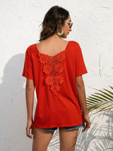 Lace Trim Short Sleeve Top - Trendsi - Flyclothing LLC
