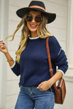 Round Neck Long Sleeve Waffle-Knit Sweater - Trendsi - Flyclothing LLC