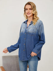 Pocketed Button Up Dropped Shoulder Denim Jakcet - Trendsi
