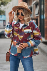Printed Collared Neck Jacket - Trendsi - Flyclothing LLC