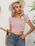Cable-Knit Round Neck Short Sleeve Knit Top - Trendsi - Flyclothing LLC
