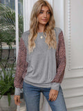 Leopard Print Round Neck Dolman Sleeve Blouse - Trendsi - Flyclothing LLC