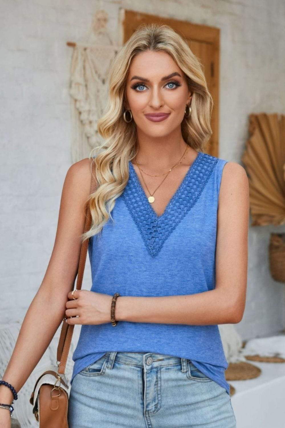Lace Detail V-Neck Tank - Trendsi - Flyclothing LLC