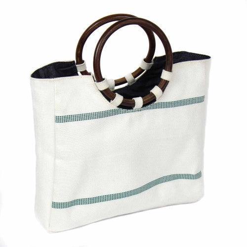 Firehose Wood Handled White Bag - Beaurer Creations