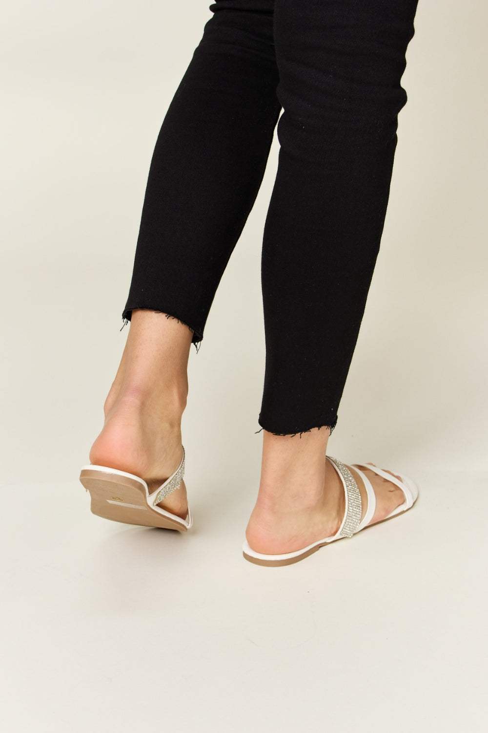 WILD DIVA Rhinestone Strappy Flat Sandals - Trendsi - Flyclothing LLC
