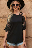 Spliced Lace Asymmetrical Neck Blouse - Trendsi - Flyclothing LLC