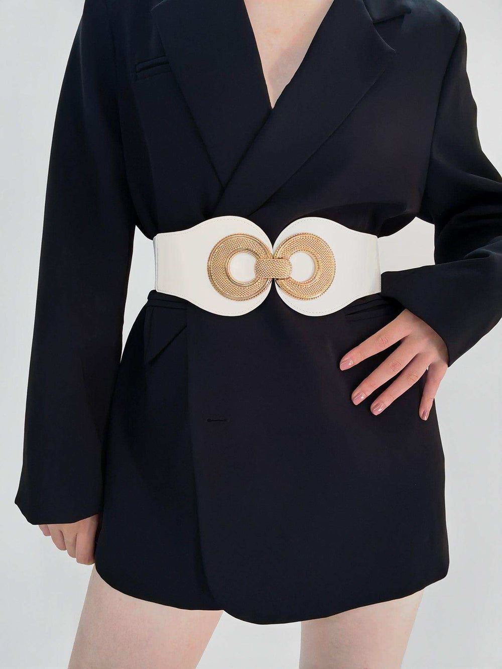 Alloy Buckle Elastic PU Belt - Trendsi - Flyclothing LLC