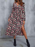 Floral V-Neck Slit Midi Dress - Trendsi